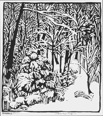 February. Woodcut illustration by Wharton Esherick